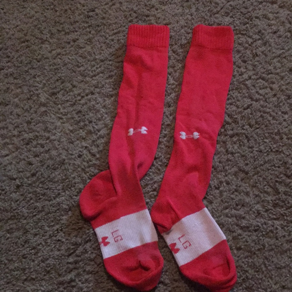 Two pair red adult Under Armour unisex softball/baseball socks. Sz Large - Picture 2 of 9